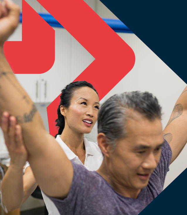 ACE Functional Training Specialist leading client through corrective band exercise in a rehab-like environment